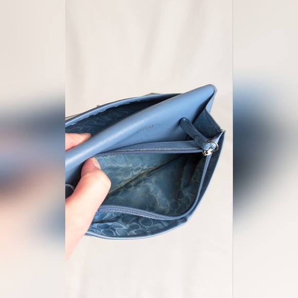 Coach Vintage Long Envelope Wallet Sky Blue Smooth Glove Tanned Leather Y2K - Picture 11 of 14